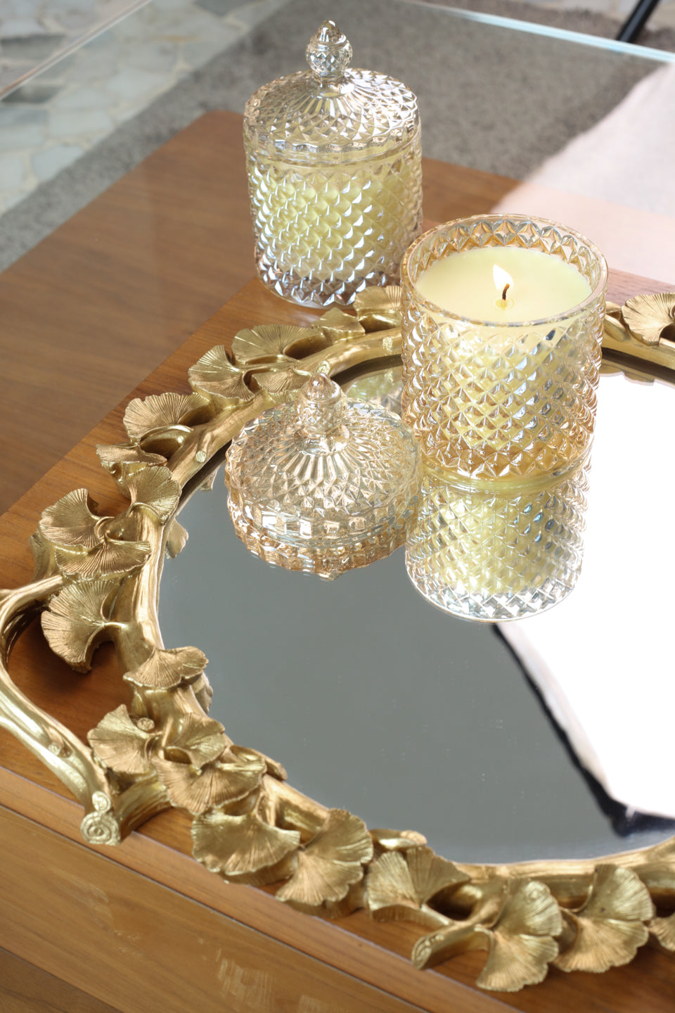 Gold Maple Leaf Mirror Tray